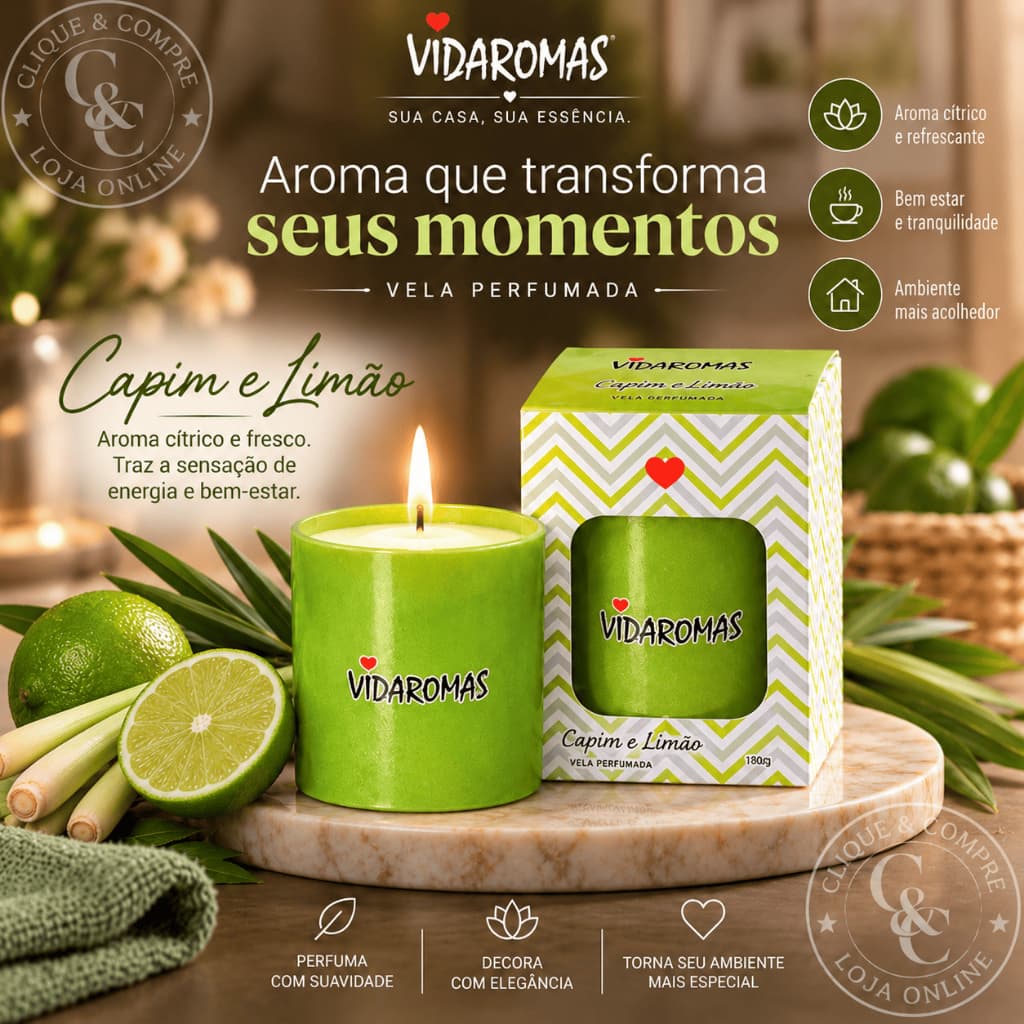 Vela Aromática com 6 opções de aromas diferentes Vidaromas