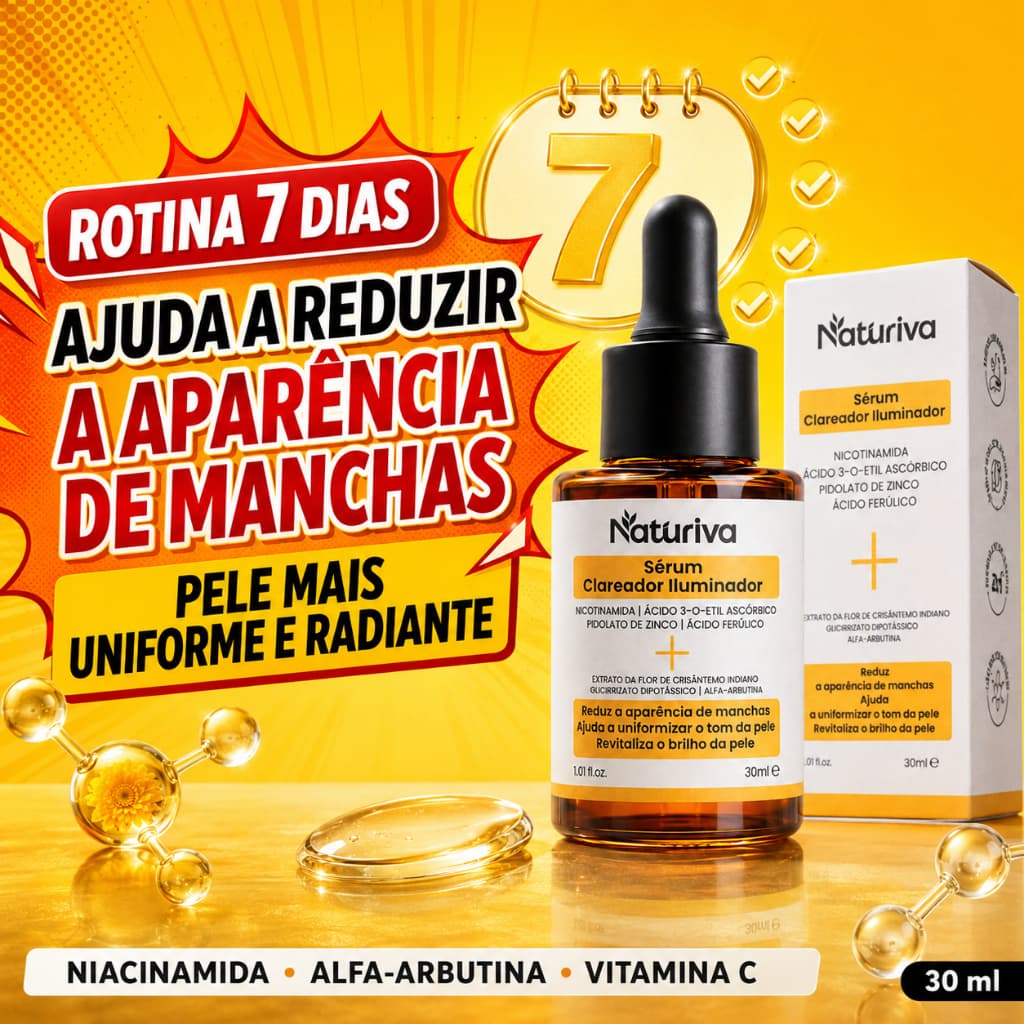 Naturiva Sérum Facial Clareador Iluminador 30ml Antimanchas Niacinamida Vitamina C Uniformiza o Tom,Clareia Manchas
