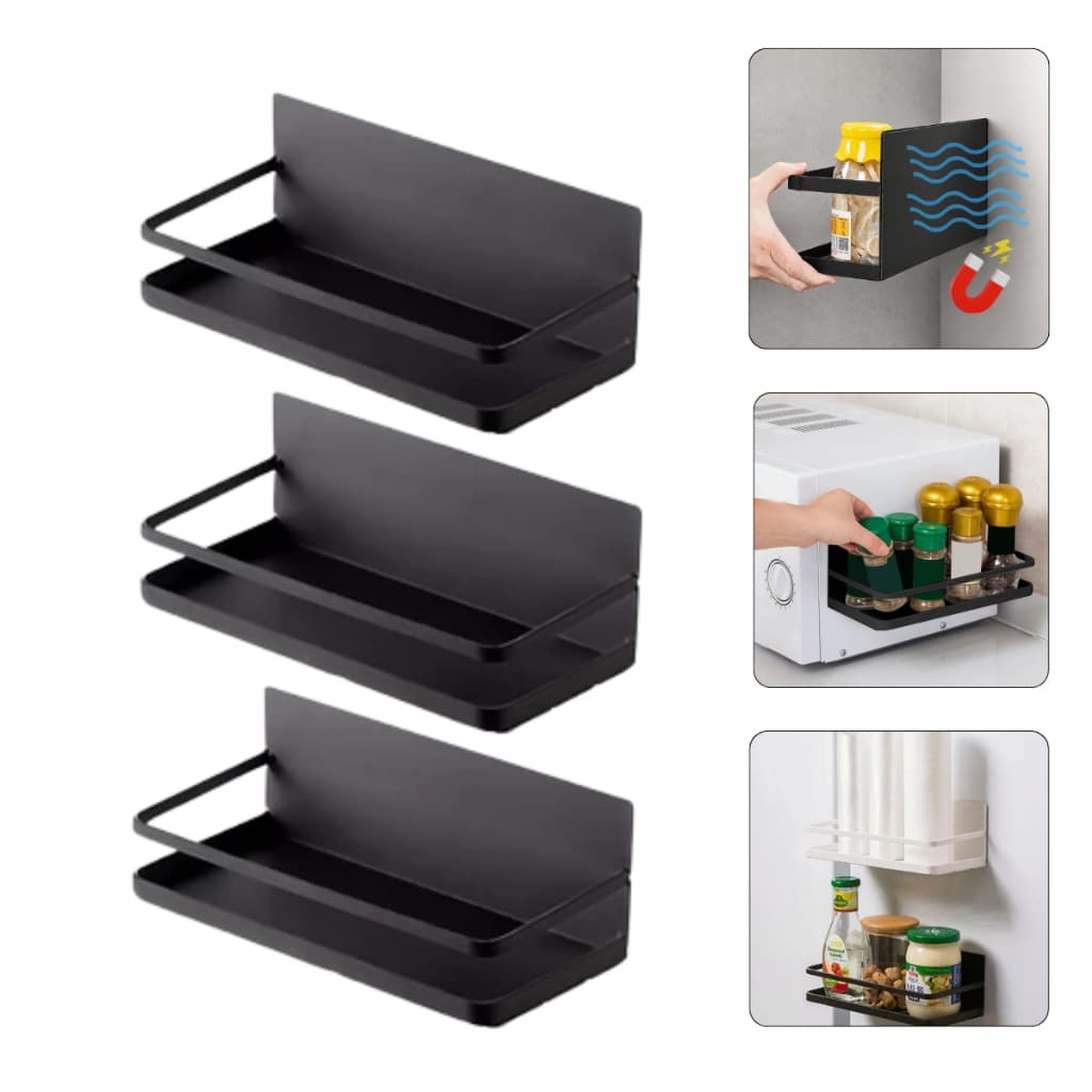 Kit 3 Suporte Porta Temperos e Potes Organizador Magnético Para Geladeira e Máquina de Lavar com imã