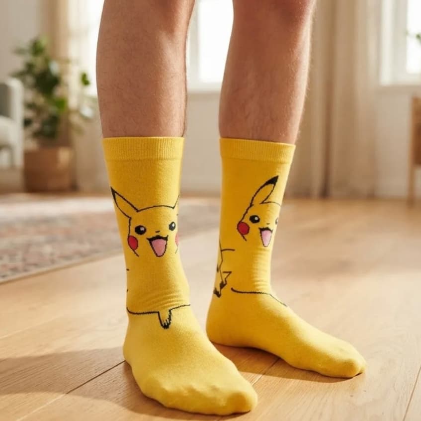 Meia Cano Alto Algodao Divertida Personagem Pikachu Adulto 34-43 Atoalhada