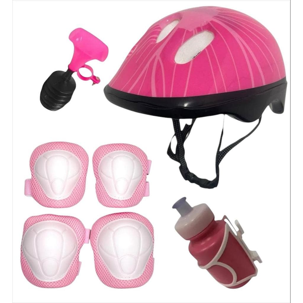 Kit Infantil Capacete Buzina Garafa Joelheira Cotovelei Bike