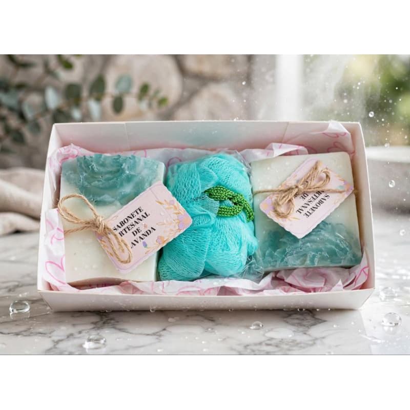 KIT DE SABONETE ARTESANAL DE LAVANDA 2 UNIDADES+BUCHA DE NYLON
