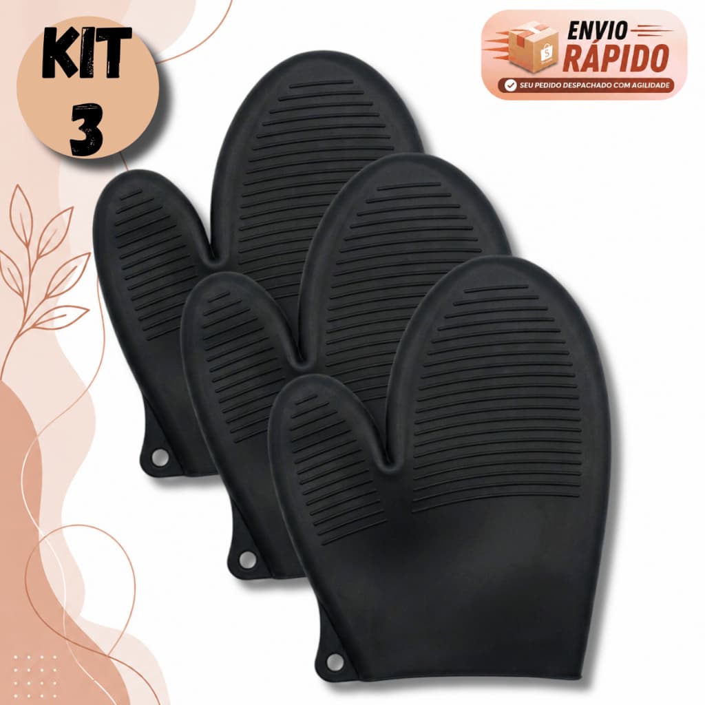Kit Luva Térmica Silicone Cozinha Proteção Mão Forno Assadeira Panela Airfryer Antiderrapante 21x17cm