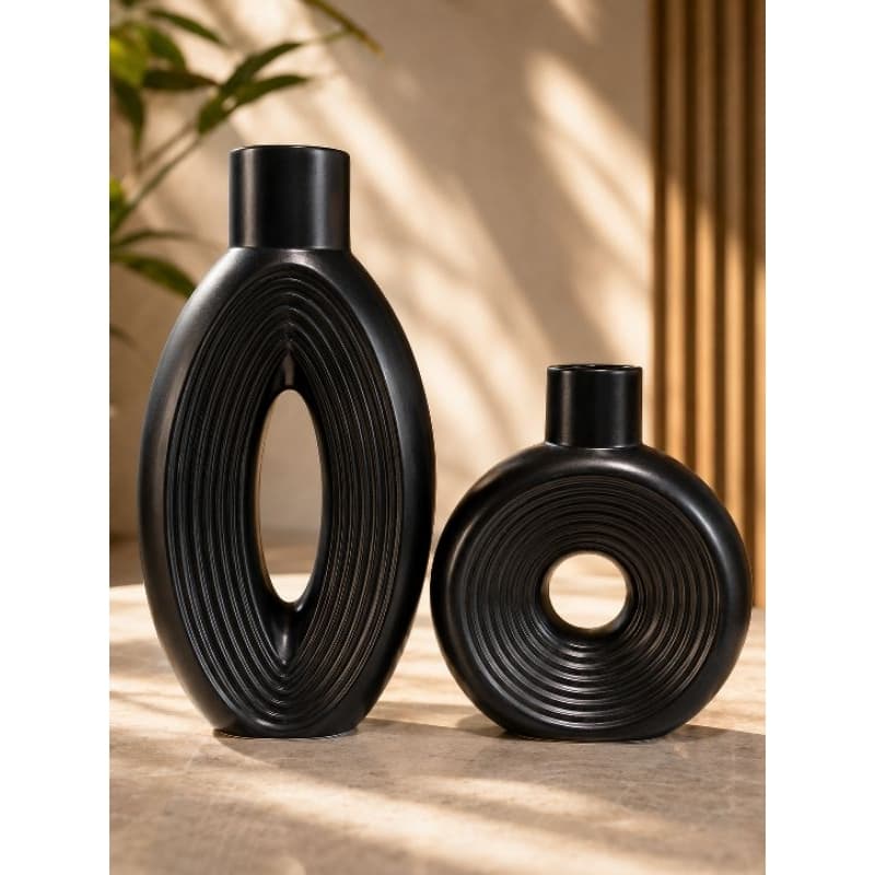 Kit Vasos de Decoração Modelo Essence Preto Premium Sala Aparador Escritório Deluxo