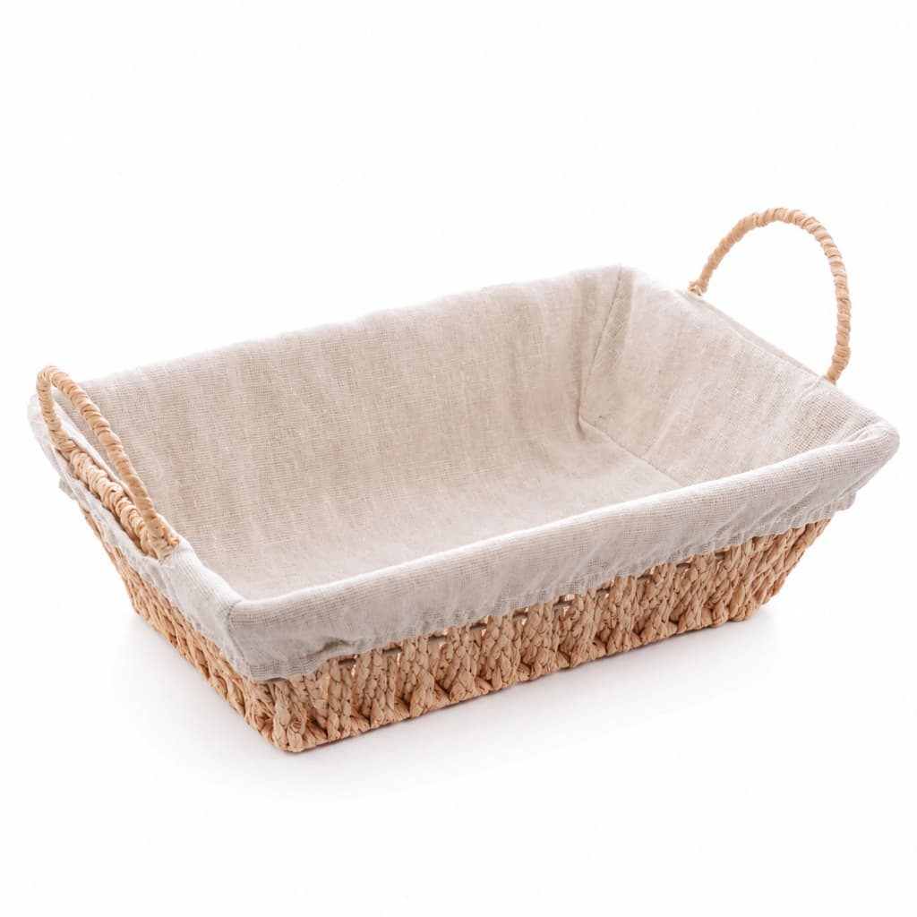 Cesta Retangular Porta Pães e Organizadora em Papel com Forro em Tecido 29x20x8cm