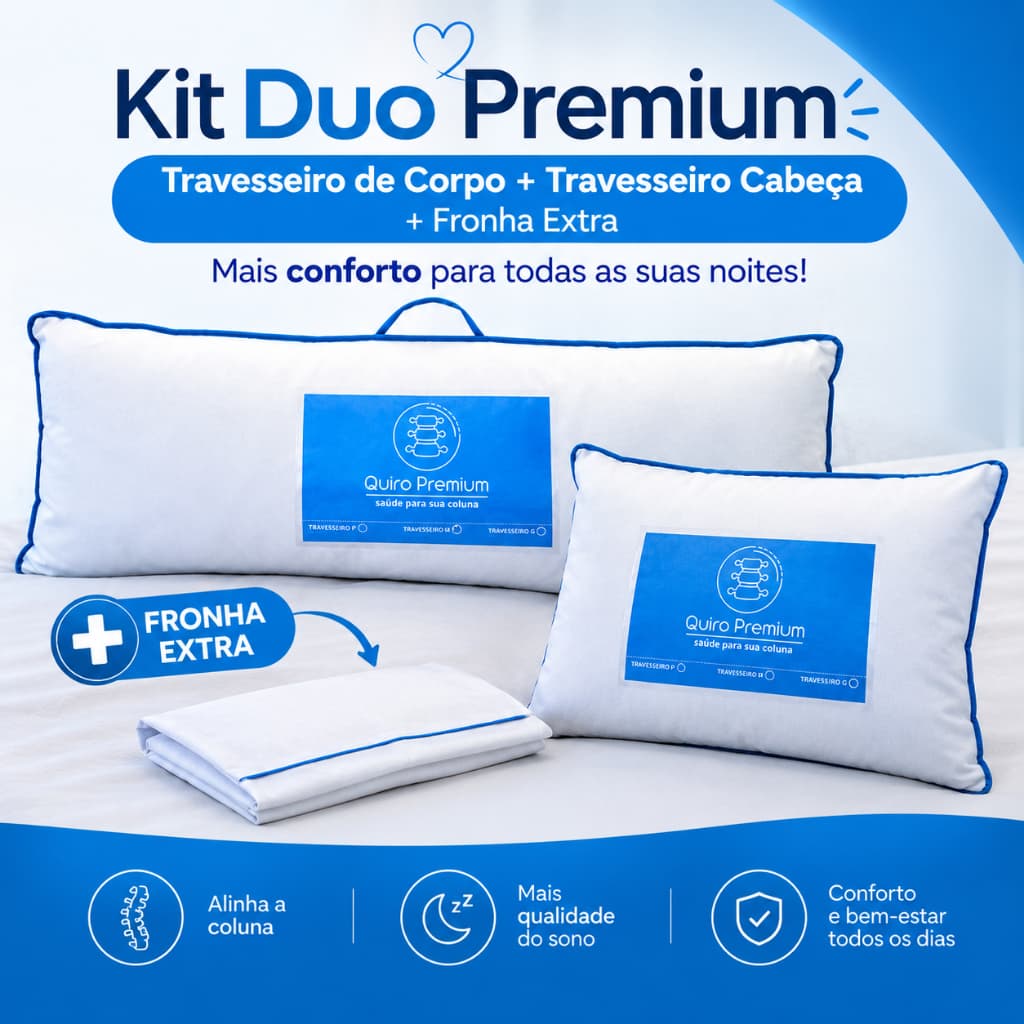 Kit Duo Padrão – Travesseiro de Cabeça + Travesseiro de Corpo 1,20m + Fronha BRINDE