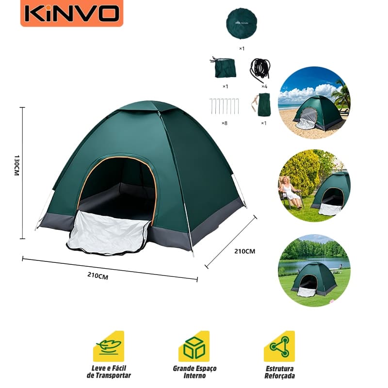 KINVO Barraca Camping Automatica 4~5 Pessoas Impermeável Barraca Acampamento Pop Up 210*210*130cm Verde