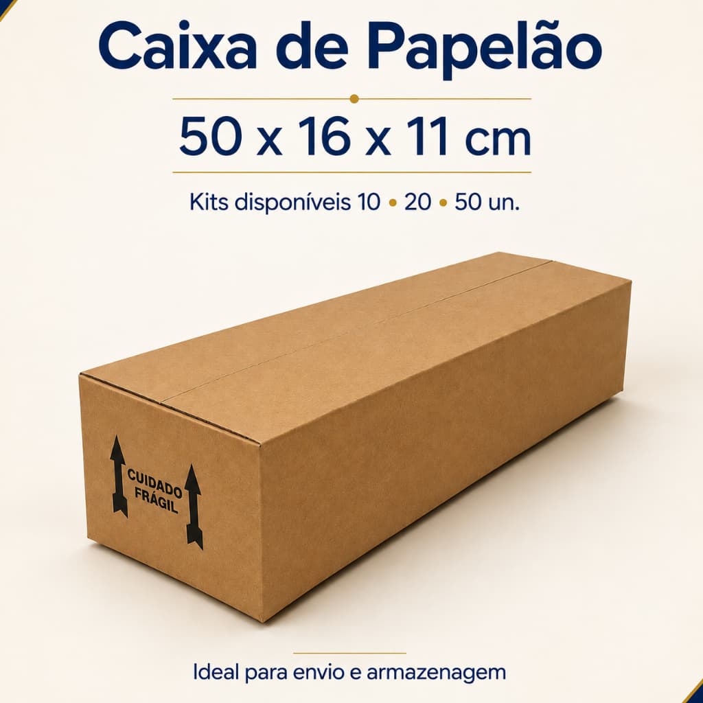 Caixa de Papelão 50x16x11 cm para Envio Embalagem e Armazenamento Kit 10 20 ou 50 Unidades