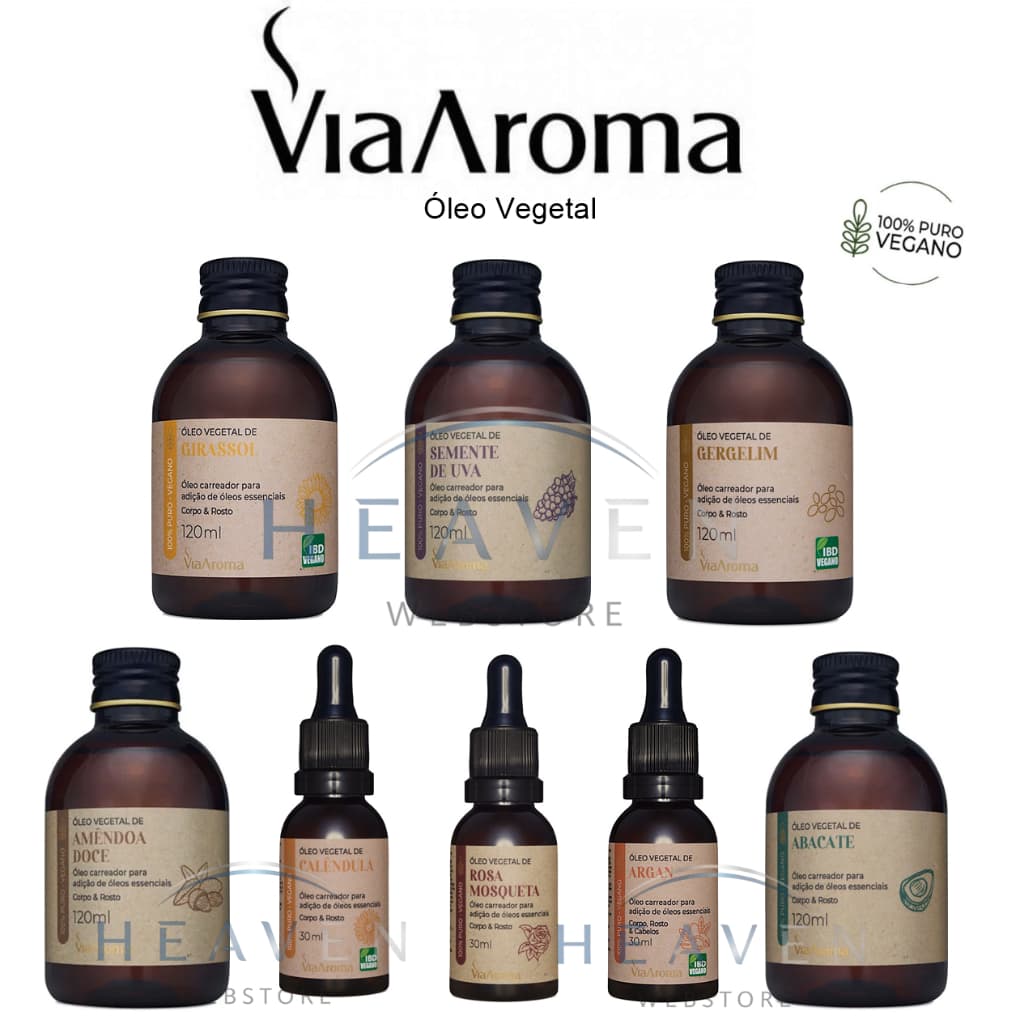 Óleo Vegetal Puro Via Aroma - Escolha o Seu - Carreador para Oléo Essencial Aromaterapia