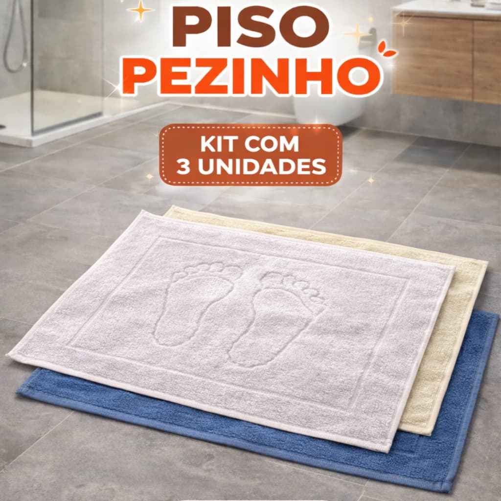 Kit 3 Tapete Atoalhado Piso Pezinho Banheiro 100% Algodão Premium 40X50cm