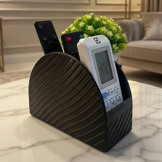 Porta Controle Remoto 4 Divisórias Organizador Mesa Sala Rack 3D Moderno Preto