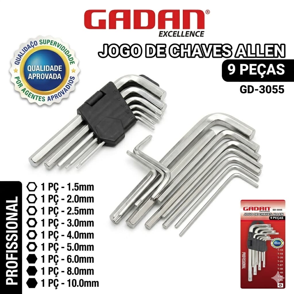 Kit Jogo de Chaves Allen Média Gadan – 9 Peças Cada – Profissional e Resistente