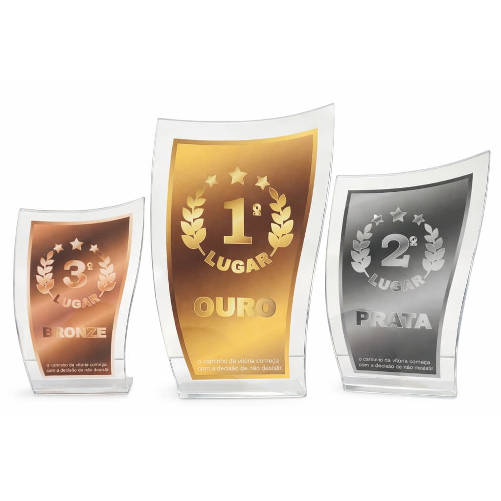Kit Troféus Em Acrílico 3mm Impressão Uv 25 20 15cm
