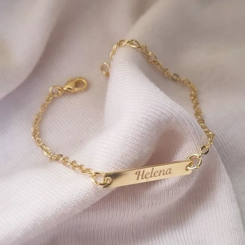 Pulseira Baby Infantil Personalizada Nome ou Sobrenome Aço Inox Pode Molhar Bebê  Criança Mamãe 316L
