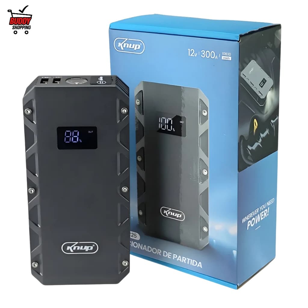 Knup Acionador de Partida Portátil Bateria Carro 10800mAh 600A 2 USB Lanterna LED KP-TC25