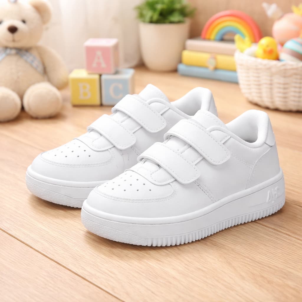 Tênis Infantil Unisex Menino Menina Confortável Casual Colegial Antiderrapante Calce Fácil Preto e Branco Com Tira Dupla