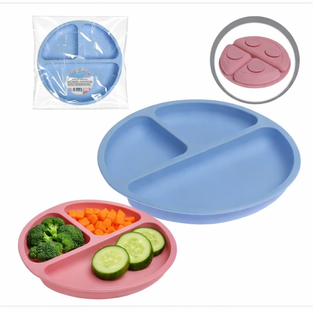 Prato Infantil de Silicone Com Ventosa Divisorias Introdução Alimentar Para Bebê Papinha Criança