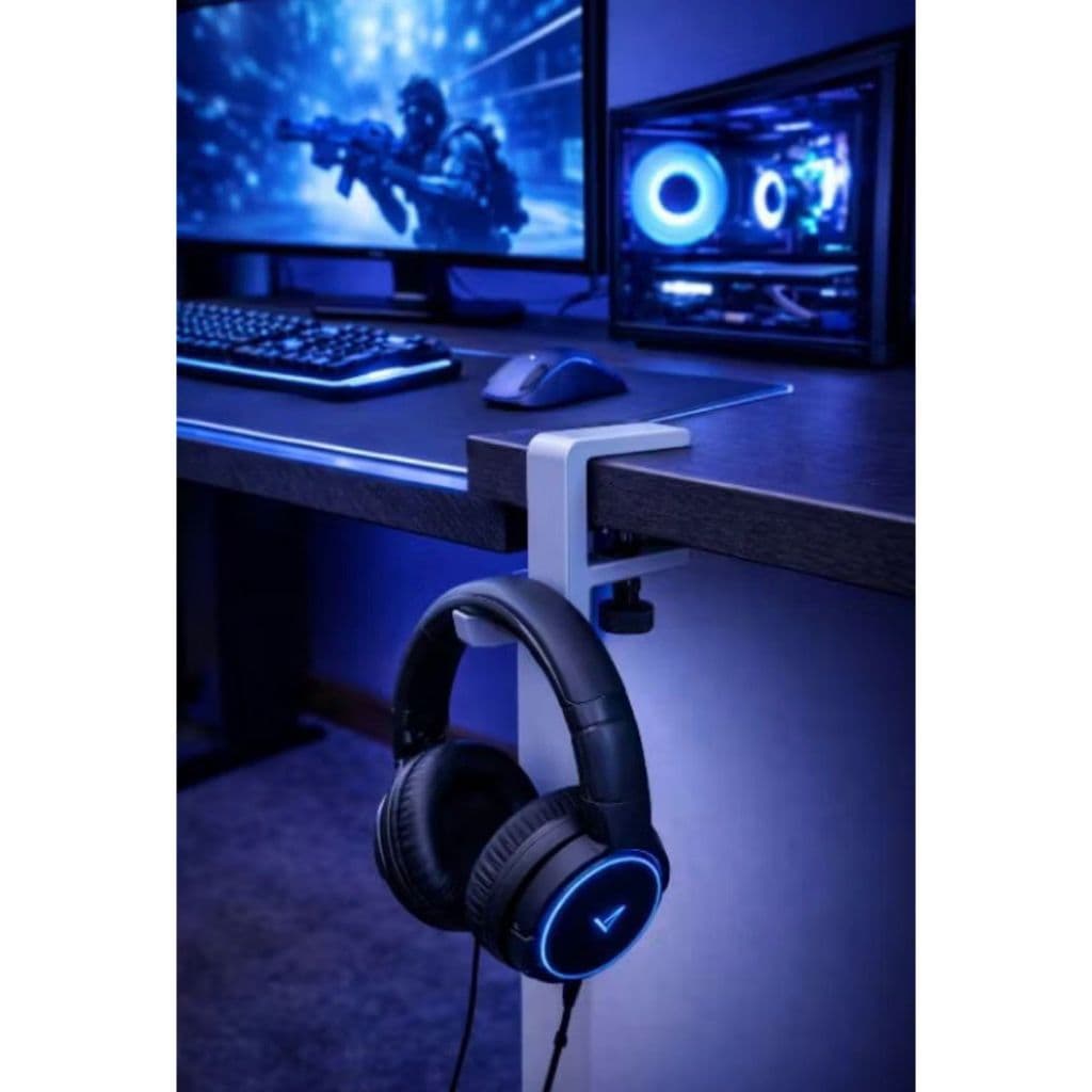 Suporte para Headset com Fixação em Mesa|Porta Fone Gamer Universal Ajustável Organizador Setup PC PS5 Xbox