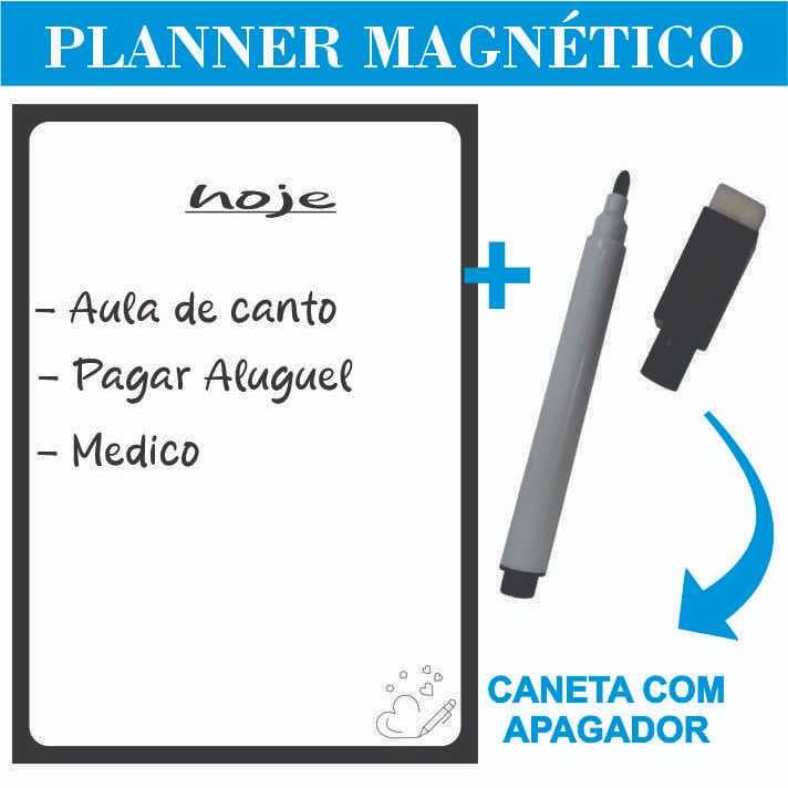 Imã de Geladeira Planner Semanal Magnético Tam 28x20cm com Caneta Escreve e Apaga