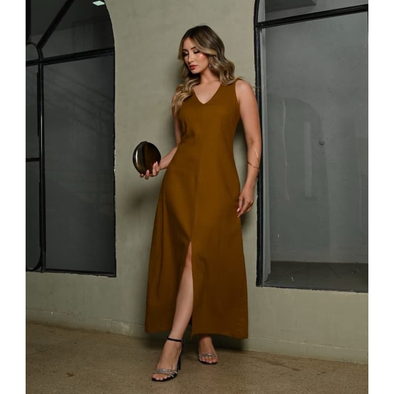 vestido longo com fenda na frente novidades por aqui tecido linho