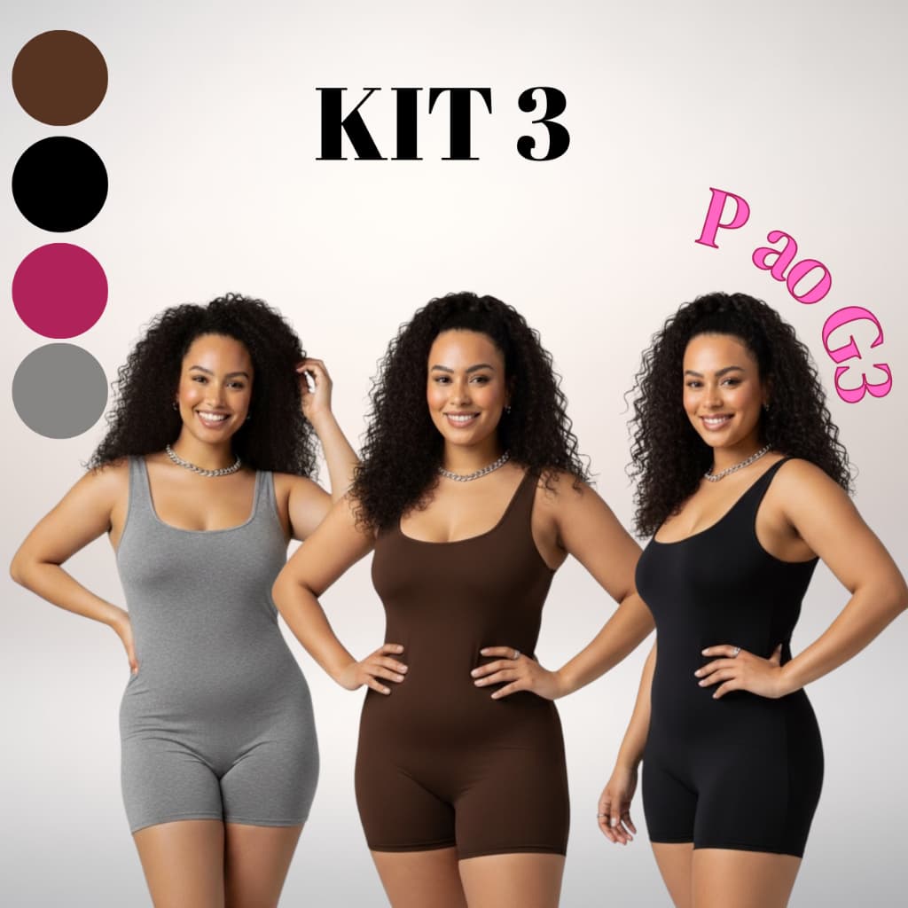 Kit Macaquinho Feminino Fitness Suplex Slim Academia Treino Atividade Física Casual Plus Gestante