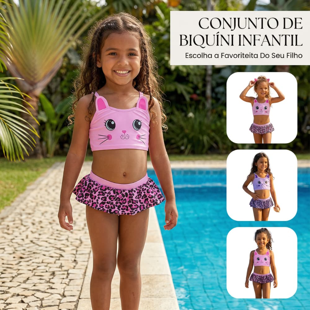Biquini com Babadinho Premium Infantil Estampado com forro - Biquíni (Tamanho 2 a 8 anos) PREMIUM