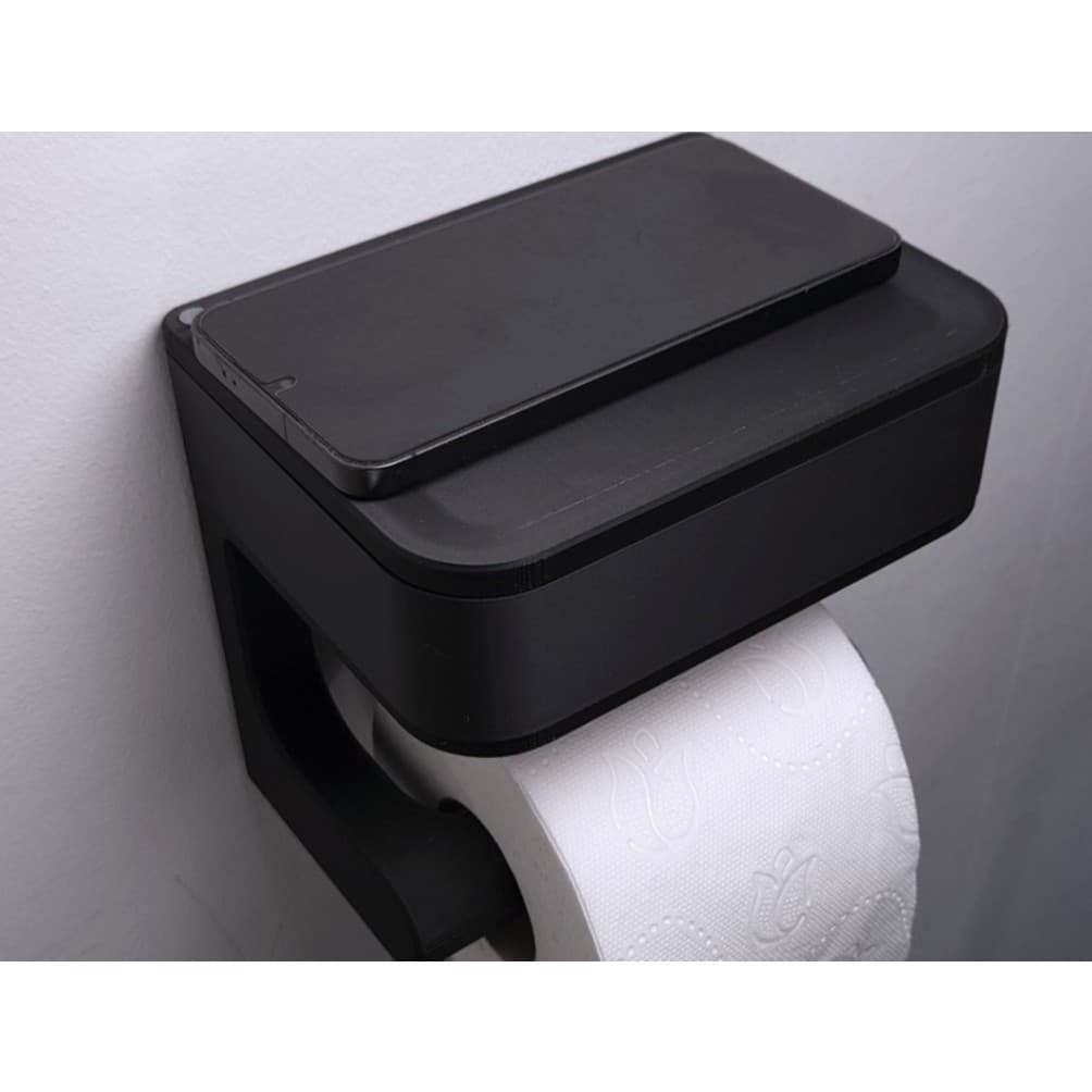 Suporte Porta Papel Higiênico Com Organizador De Parede Preto