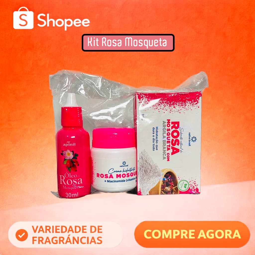 Kit Rosa Mosqueta Completo – Óleo 30ml + Creme com Niacinamida + Sabonete Argila Branca
