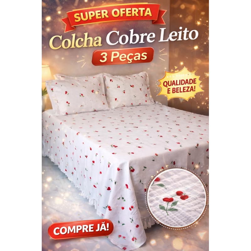 Kit colcha cobre leito piquet queen Grande| 3 peças com porta travesseiro com abas