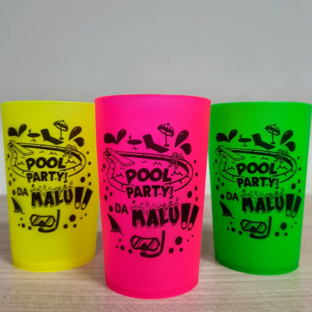 30 Copos Open com o Tema POOL PARTY de 400ml Personalizados para Aniversário Festa Arte Grátis