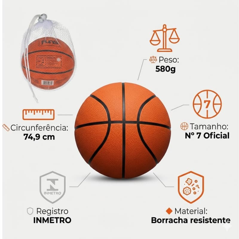 Bola Basquete Oficial Tamanho Regulamentar Alta Durabilidade Qualidade Profissional