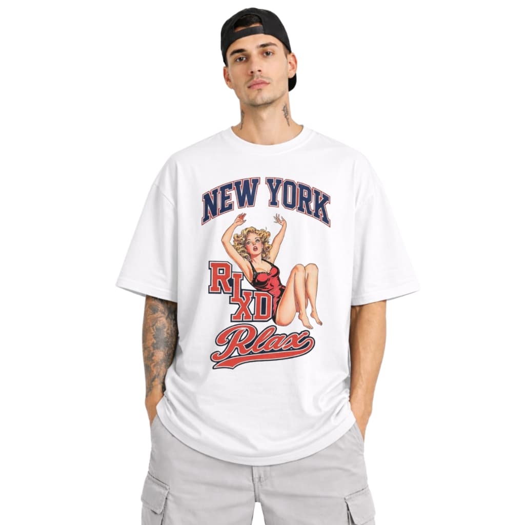 Camiseta Oversized Estampada 100% Algodão Gola Redonda Masculina