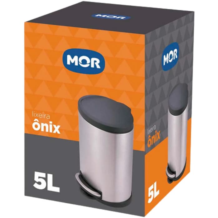 Lixeira Em Aço Inox Cesto Com Pedal Modelo Onix 5 Litros Banheiro Escritório Cozinha Mor