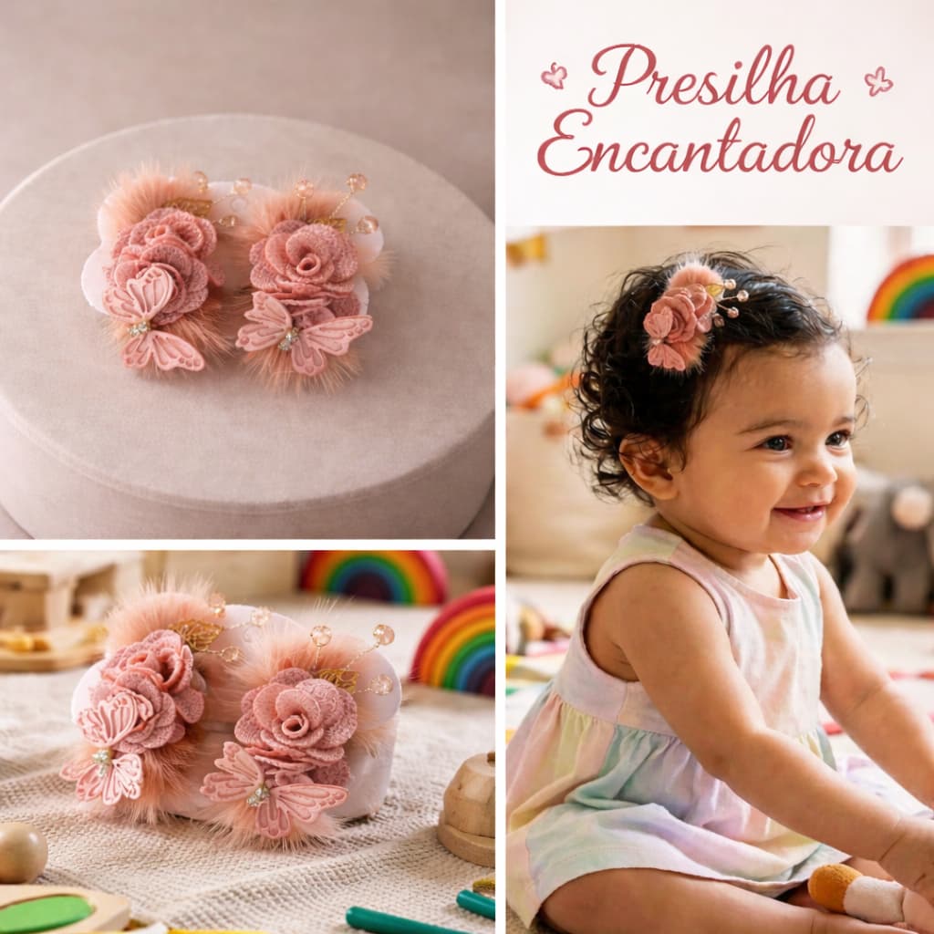 parzinho de borboleta, flor, presilha infantil.