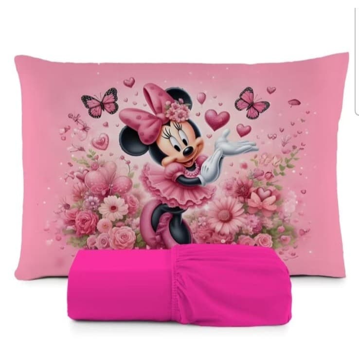 Jogo de Lençol Solteiro Infantil com elástico 2 Peças Minnie Borboleta