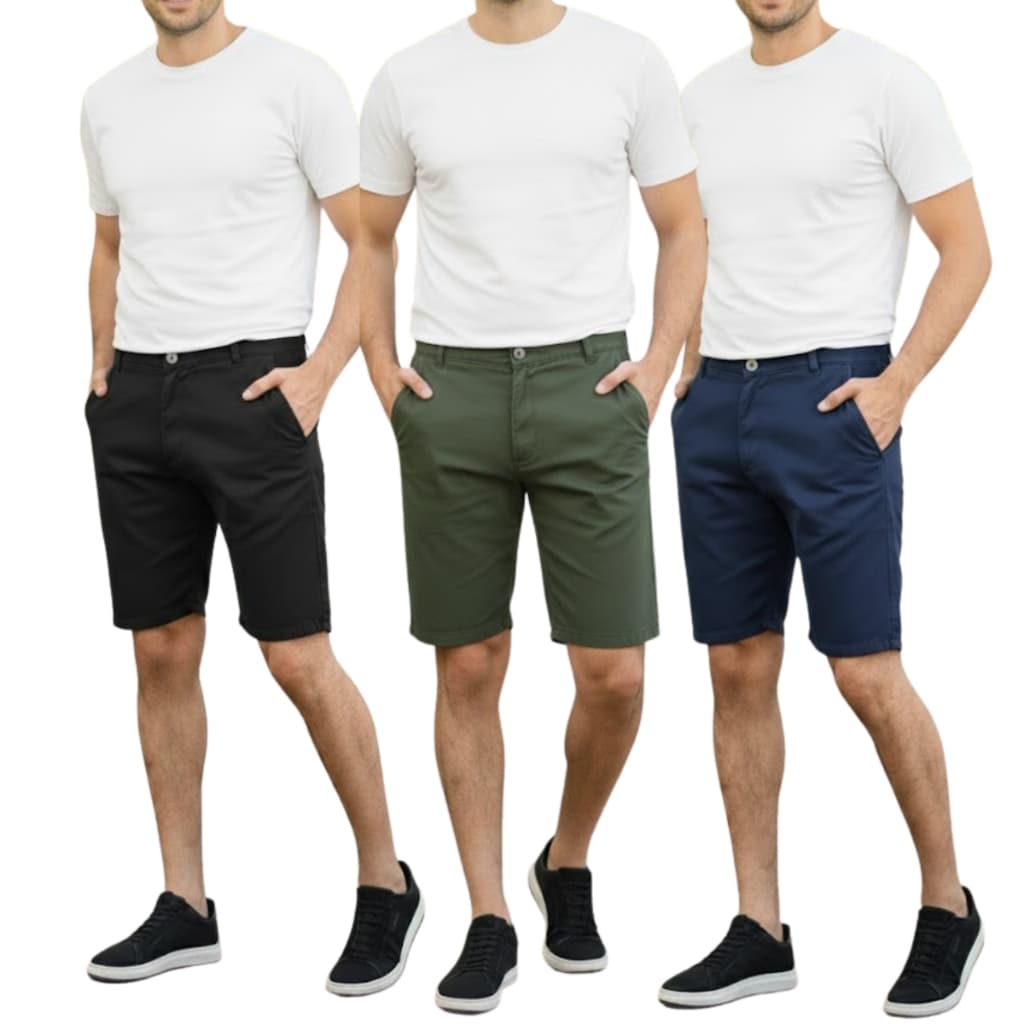Kit 3 Bermudas Sarja Bolso Embutido Esporte Fino Com Lycra Super Confortavel Sport