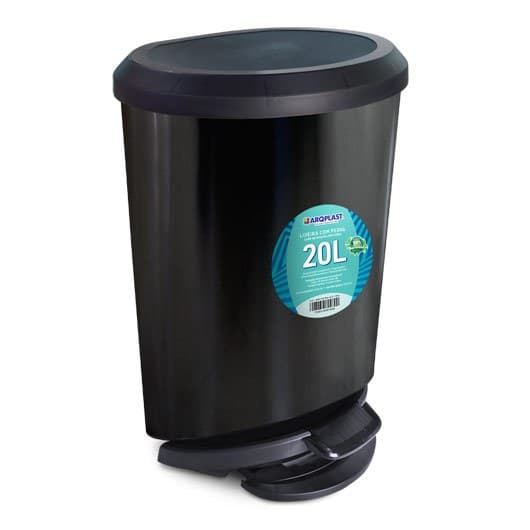 Lixeira  Grande Com Pedal De 20 Litros Preta Resistente