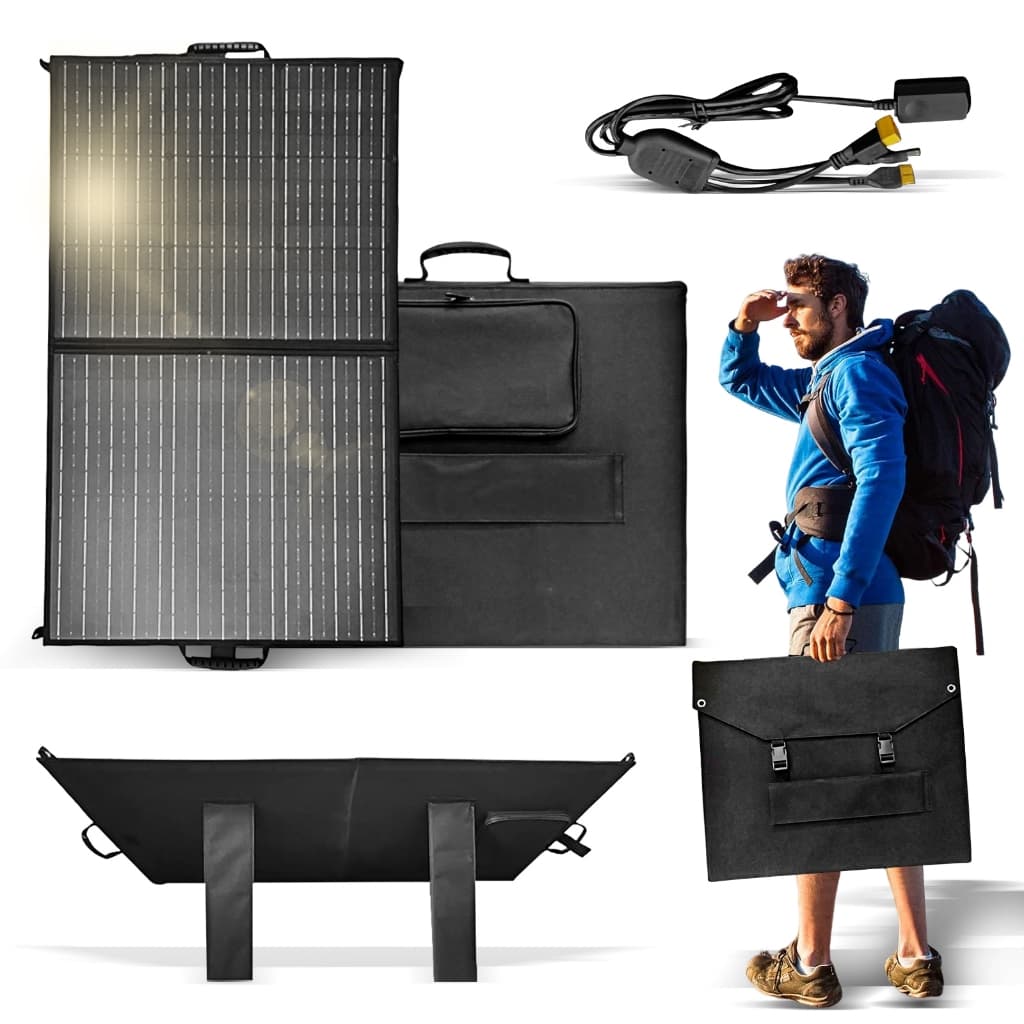 Painel Solar Portátil 200W/100W Monocristalino - À Prova d'Água, Dobrável e Compatível com Estações de Energia