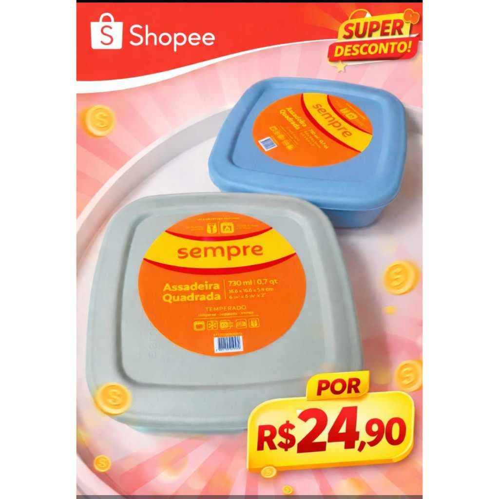 Assadeira Quadrada 730 ML Vai Ao Forno E Air Fryer