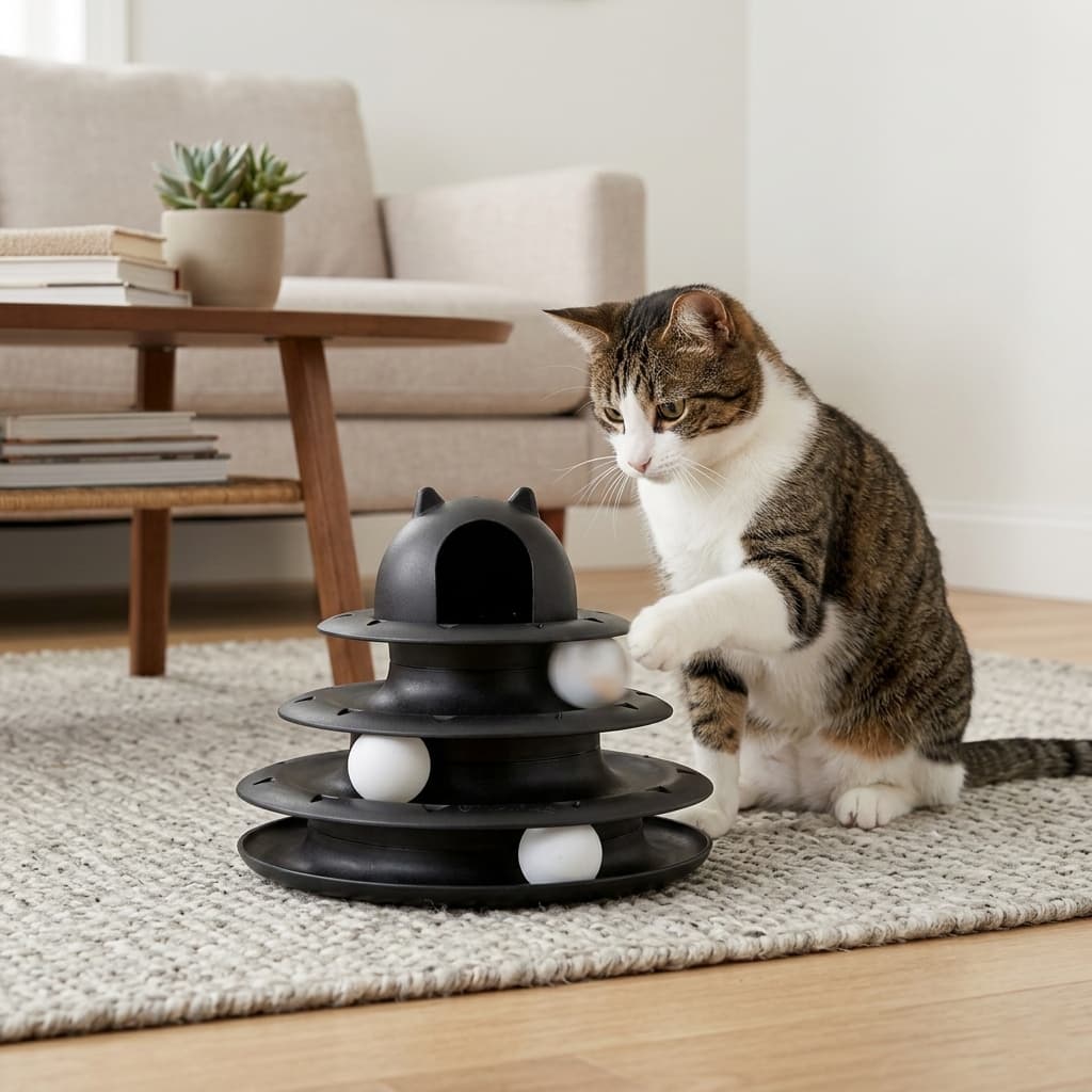 TORRE DE BOLINHAS PET – Brinquedo Interativo 3 Níveis para Gatos – Desmontável e Lavável