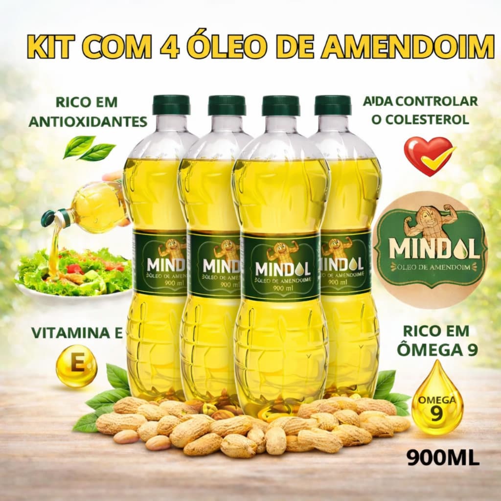 Kit 4 Óleos de Amendoim 100% Vegetal 900ml – Sabor e Qualidade para Sua Cozinha!