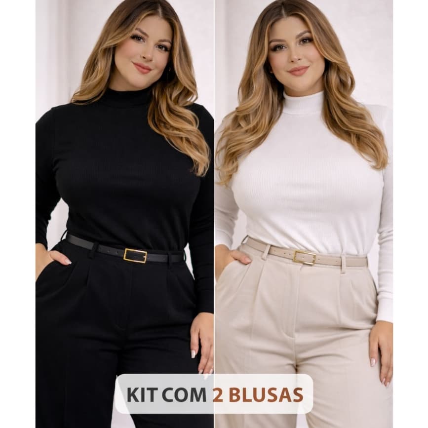 Kit 2 Blusas de Frio Feminina Gola Alta Cacharrel  Blusa Segunda Pele PLUS SIZE