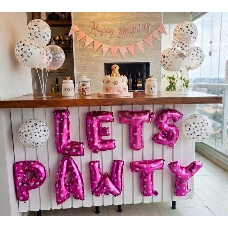 Kit Festa Aniversário Pet com Balões Infláveis (34 Peças) Cachorro e Gato