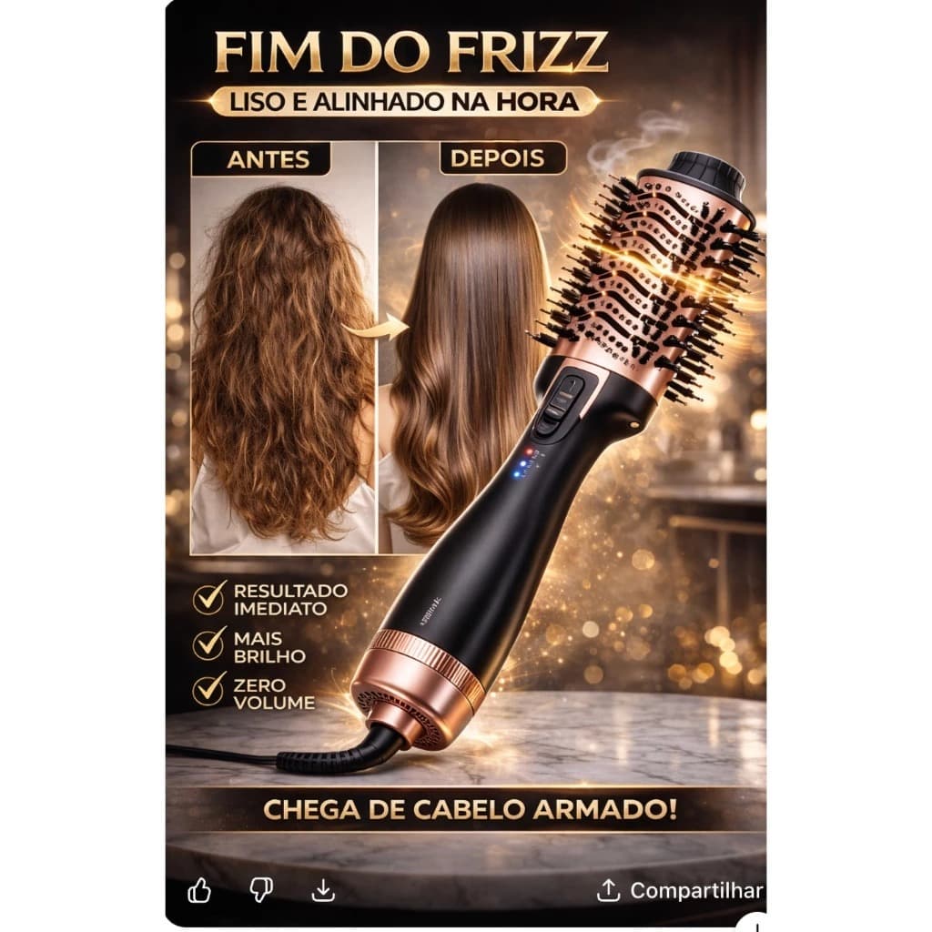 Escova Modeladora Secadora RAPIDA  Cabelos Profissional Bivolt 1300w Pentes Rotativos Calor