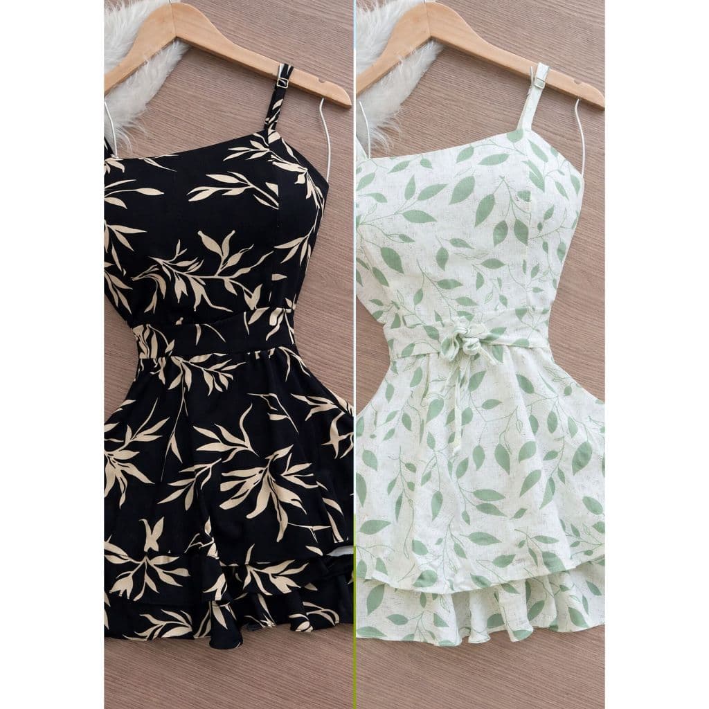 Kit 2 Vestido Macaquinho Estampado Preto e Verde com Short Interno – Perfeito para Festas e Eventos