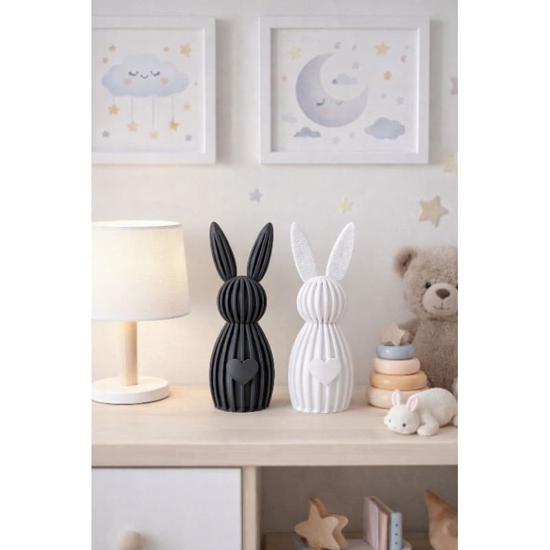 Coelho Decorativo Páscoa 3D com Coração – Enfeite Moderno Minimalista.kit Preto/ Branco.kit bege/branco, kit cinza/braco