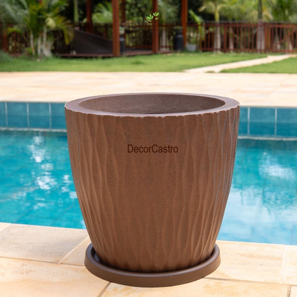 Vaso para Plantas Bojo Horizontal 34X36 C/Prato M em Polietileno Decorativo Jardim Moderno Externo