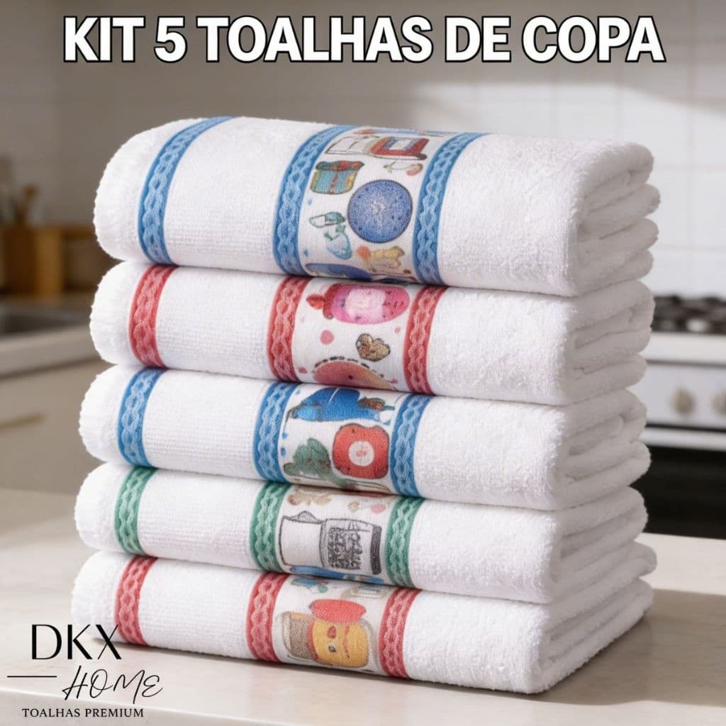 Kit 5 Pano Copa Gourmet Jacquard Atoalhado Felpudo 100% Algodão 45x70