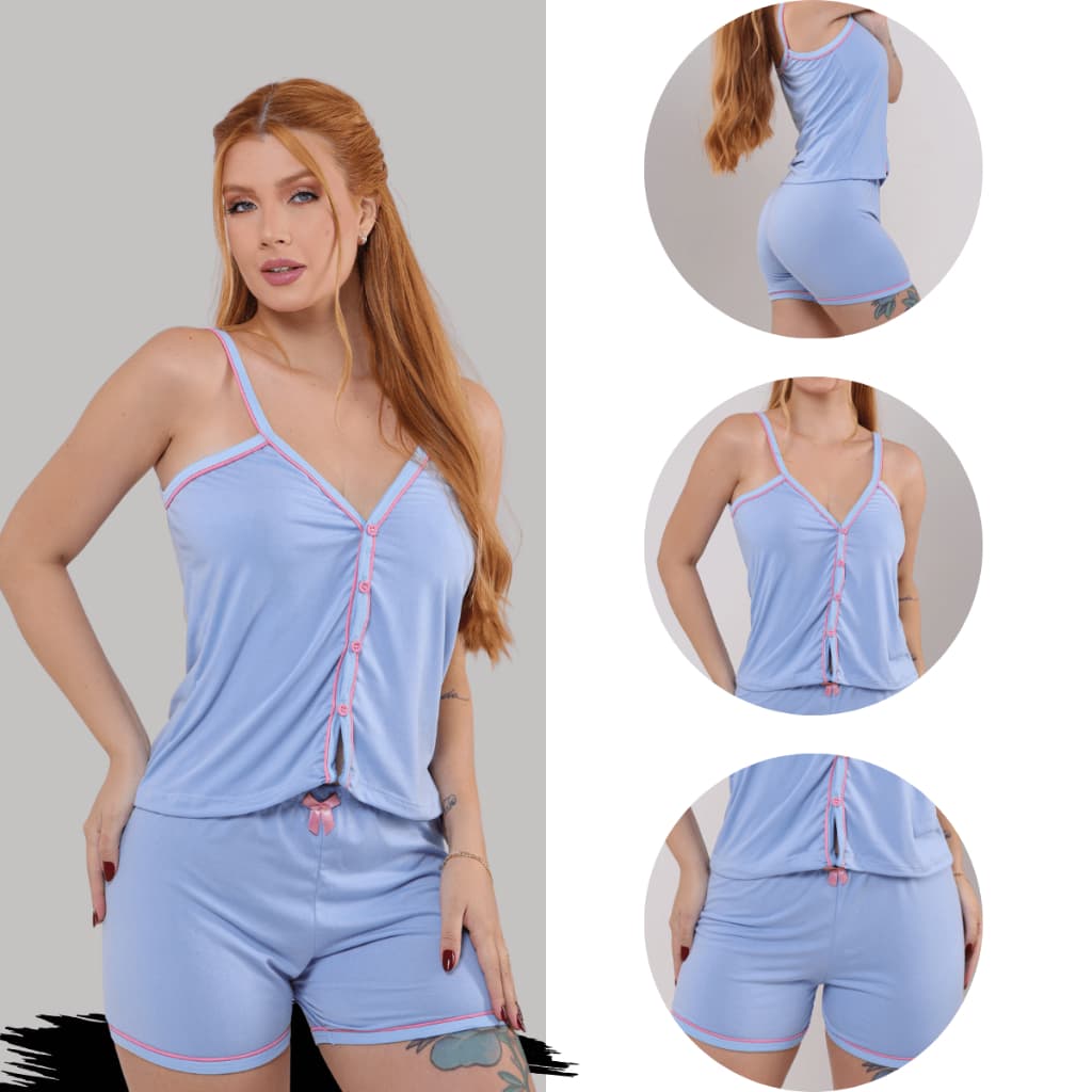 Pijamas Americanos Baby Doll Com Botões em Malha blogueirinha Alcinha De Luxo Com Conforto Premium
