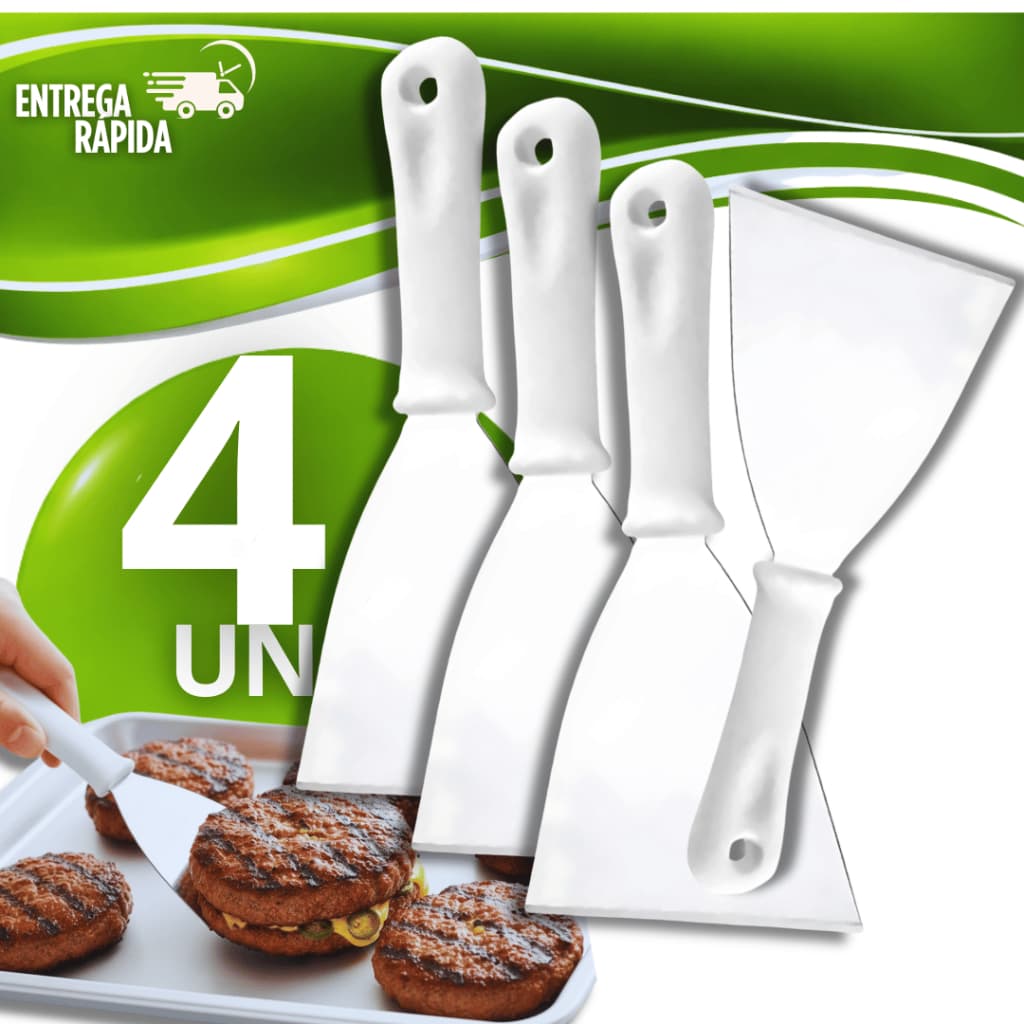 ComboEspátula Reta 4" em Inox Para Chapeiro Profissional Hamburguer Lanches Lanchonete Cozinha Chef Pintor Pedreiro
